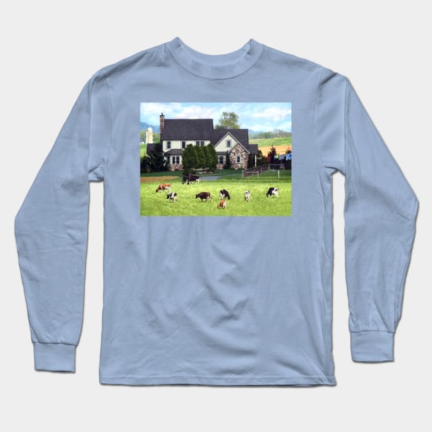 Lancaster PA - Family Farm With Cows in Pasture Long Sleeve T-Shirt by SusanSavad